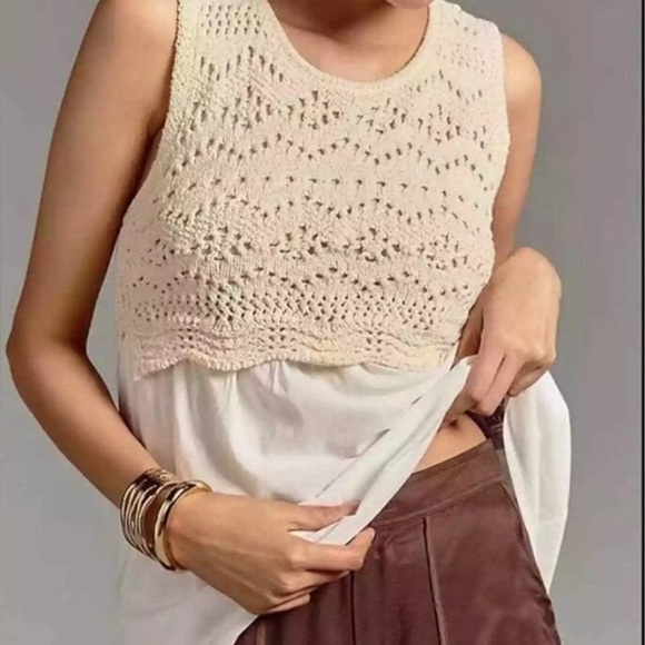 Anthropologie Layered Crochet Knit Tank Cotton Viscose - Picture 1 of 8